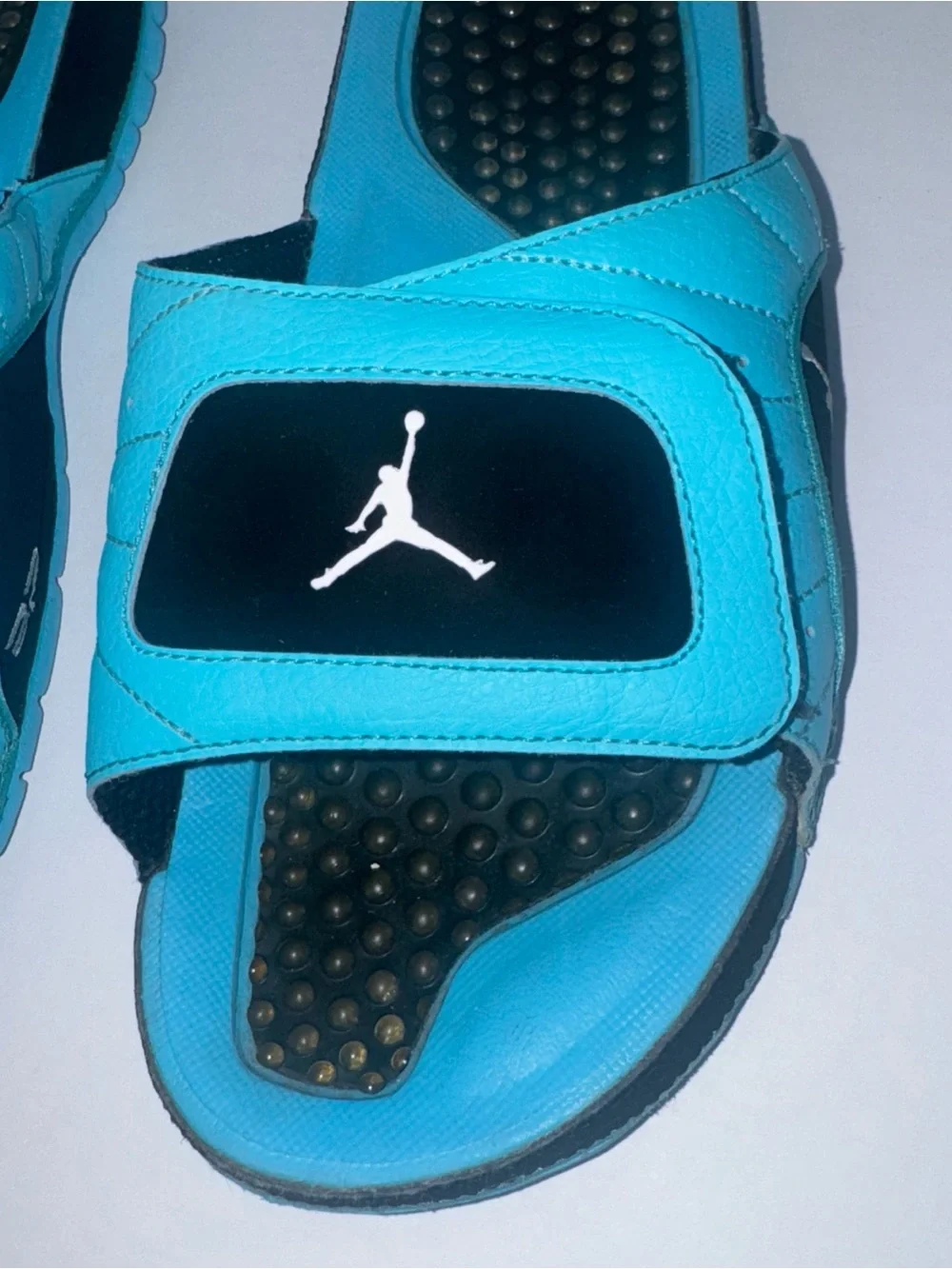 Jordan Slide Sandals in Black and Teal Blue